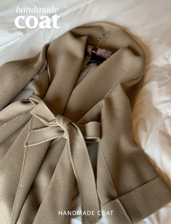 [주문폭주!/wool 90%/베이지 당일발송] 세렌디 카라 벨티드 핸드메이드 울 코트 (2color)